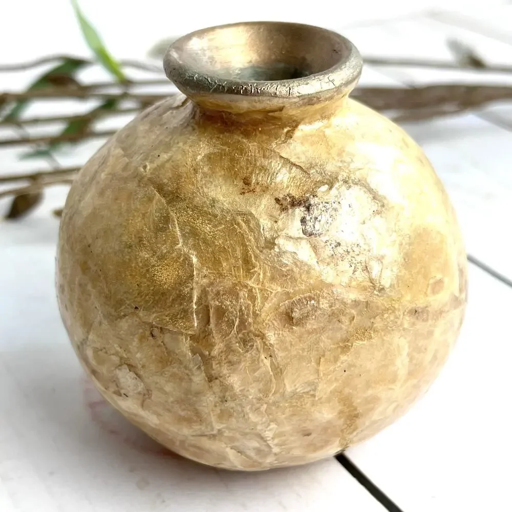 Capiz and Ceramic Ball Bud Vase Gold 3